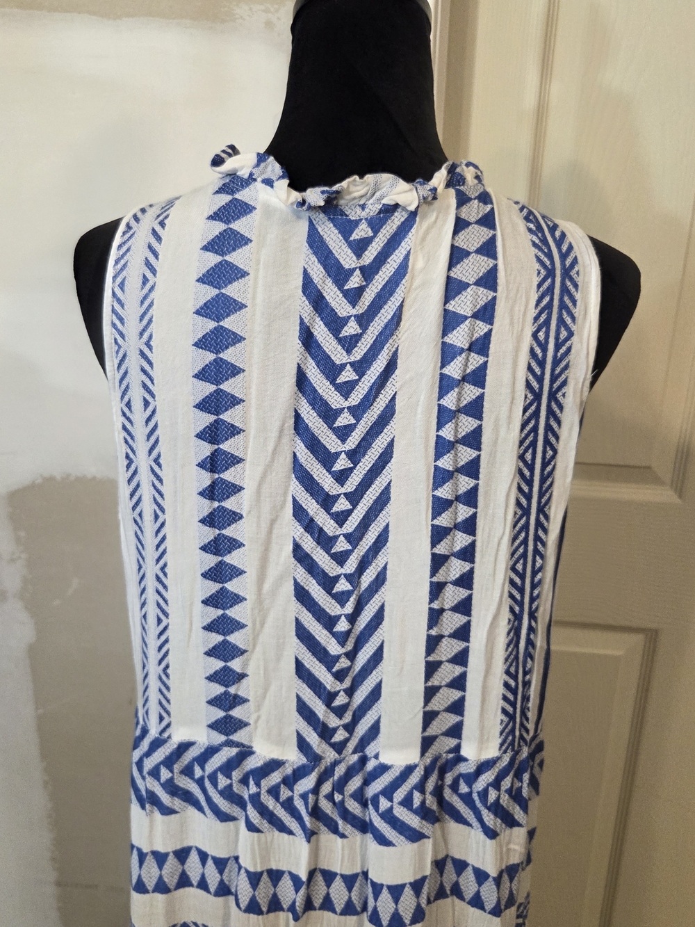 Goa Beachwear Japna Dress Maxi Striped White Blue Sleeveless V-Neck Beach Summer - Picture 5 of 14